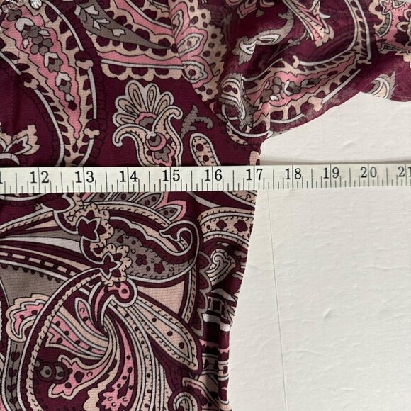 INC Burgundy Paisley Sheer Beaded V Neck 3/4 Sleeve Blouse Tunic Size Small EUC - Picture 8 of 9